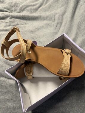Top Moda Tan Braided Ankle-Strap Sandals